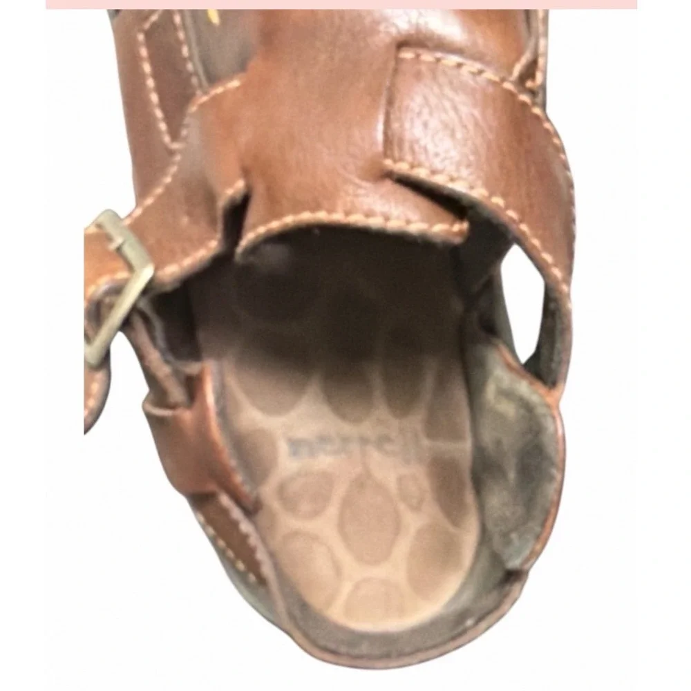 Merrell Sandals Mens 9 New Delhi Brown Leather Open Toe Buckle EUC